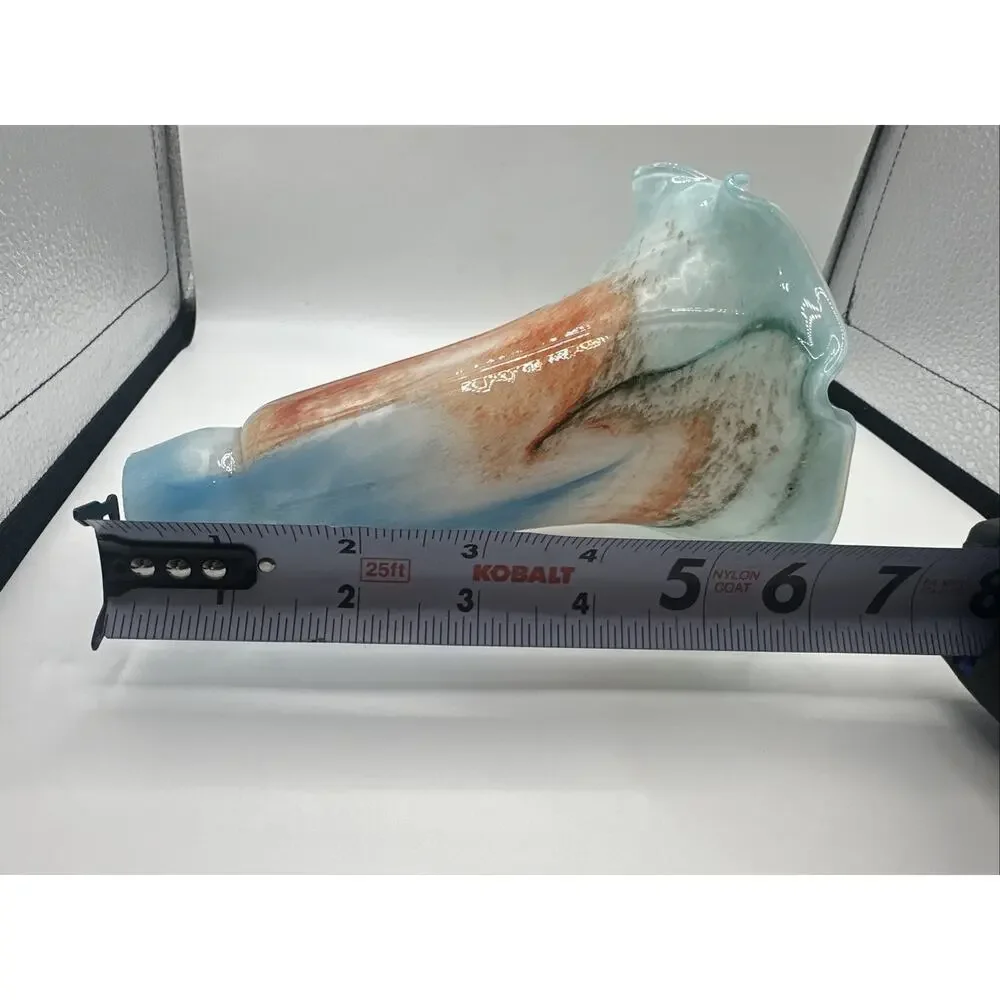 Hand Blown Murano Style Blue & Orange Ruffled Marbled Art Glass Statementpiece
